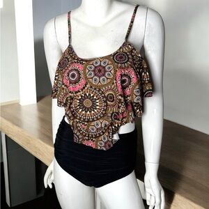 Amazon Black and Pink Ruffled‎ Asymmetrical Camisole bikini mandala Swimwear